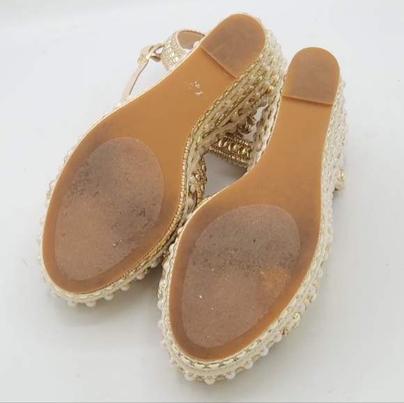 Steve Madden Juniper Raffia Platform Gold Pearls Accent Wedge Sandals Size 11. - Picture 13 of 16